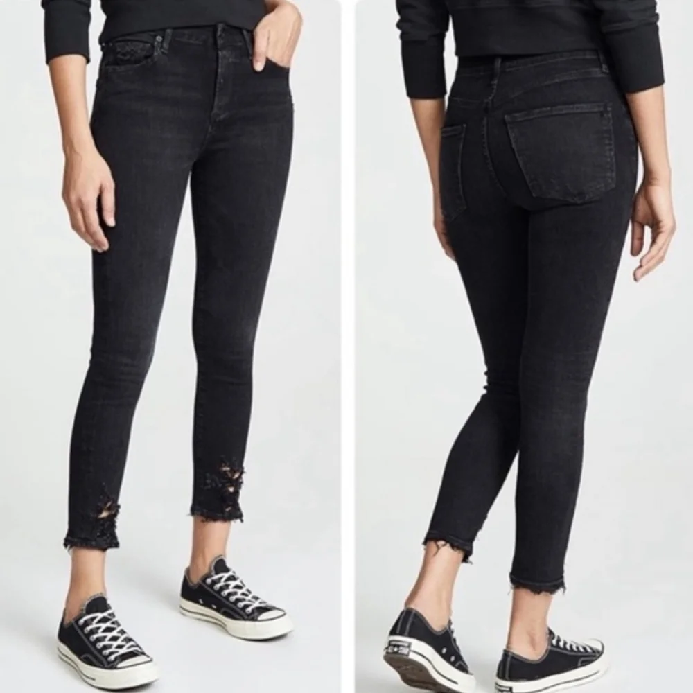Women's Black Washed AGOLDE Sophie High Rise Skinny Distressed Jeans Size 27
